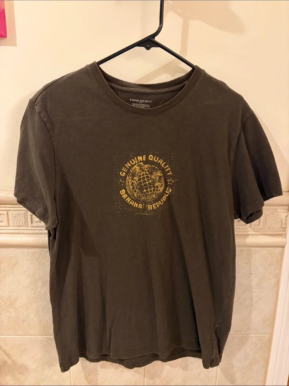 Banana Republic Olive/Brown Short-Sleeve Tee with Yellow Globe Graphic
